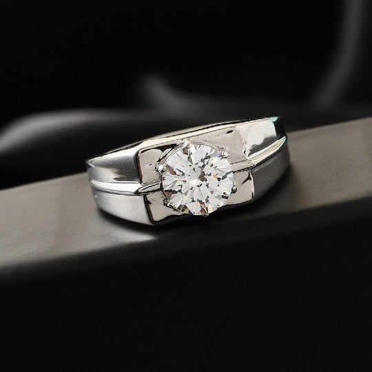 LUSTRO STELLA Hergestellt mit Feinster ZIRKONIA Herren Ring 925 Silber platiniert