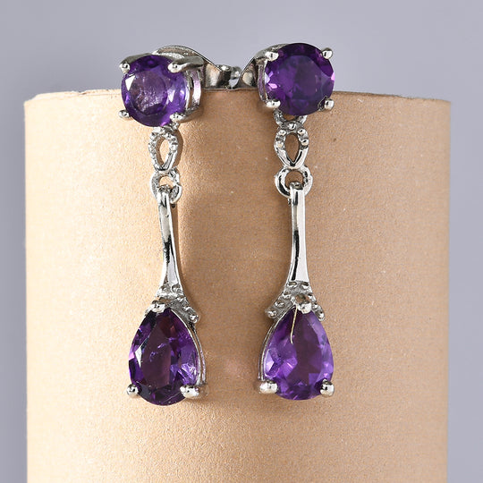 Afrikanisch Amethyst Ohrringe 925 Silber platiniert ca. 2,11 ct