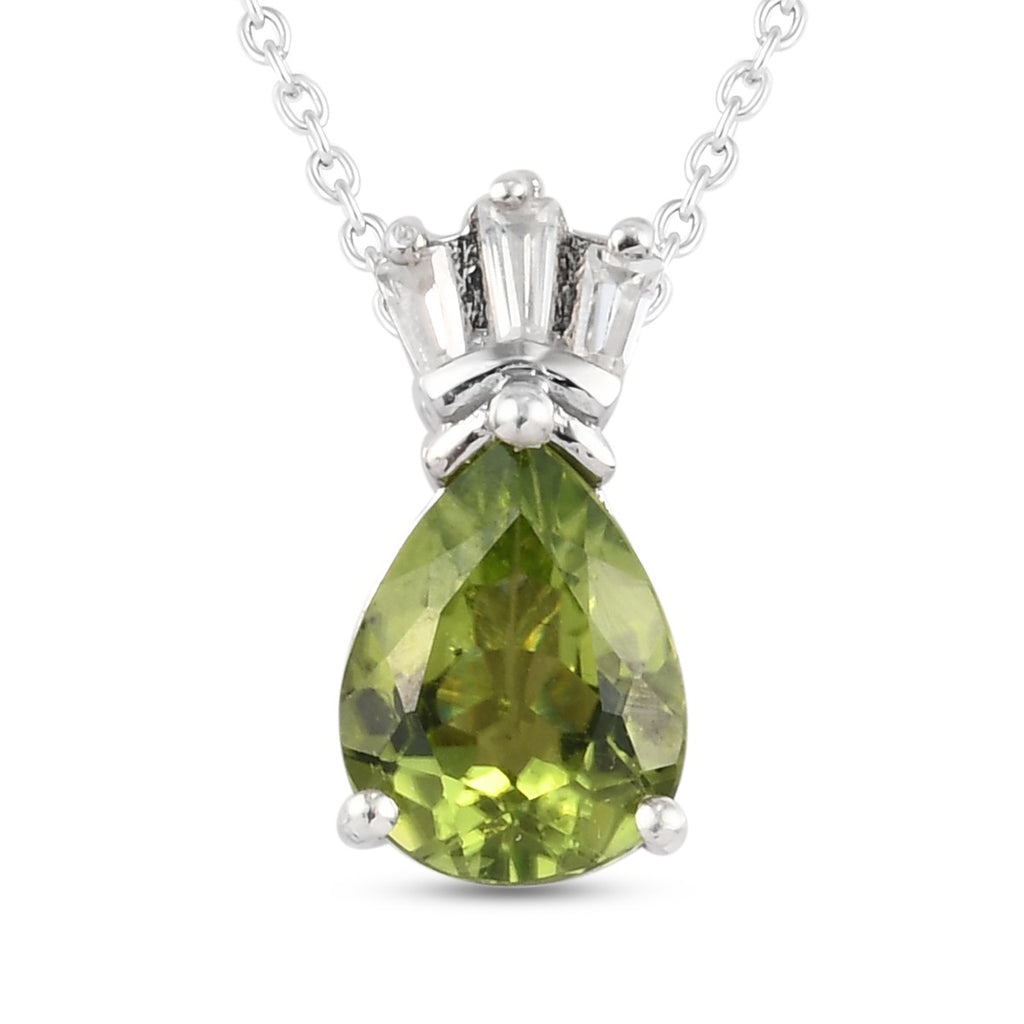Peridot und Zirkon Anhänger mit Kette 50 cm 925 Silber platiniert ca. 1,57 ct