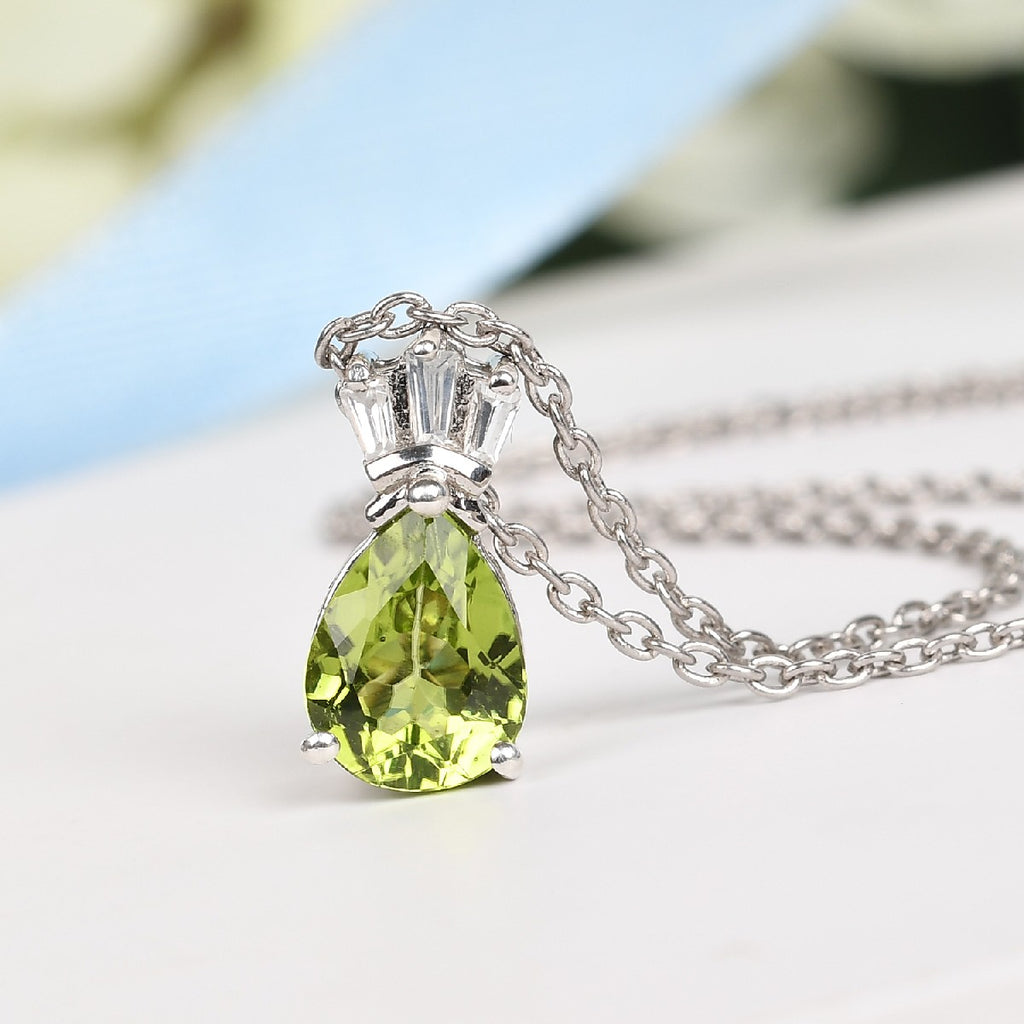Peridot und Zirkon Anhänger mit Kette 50 cm 925 Silber platiniert ca. 1,57 ct