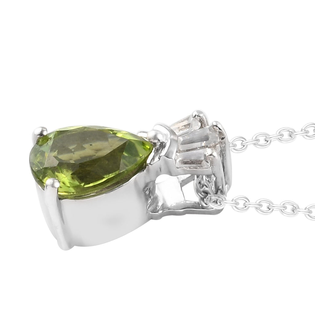 Peridot und Zirkon Anhänger mit Kette 50 cm 925 Silber platiniert ca. 1,57 ct