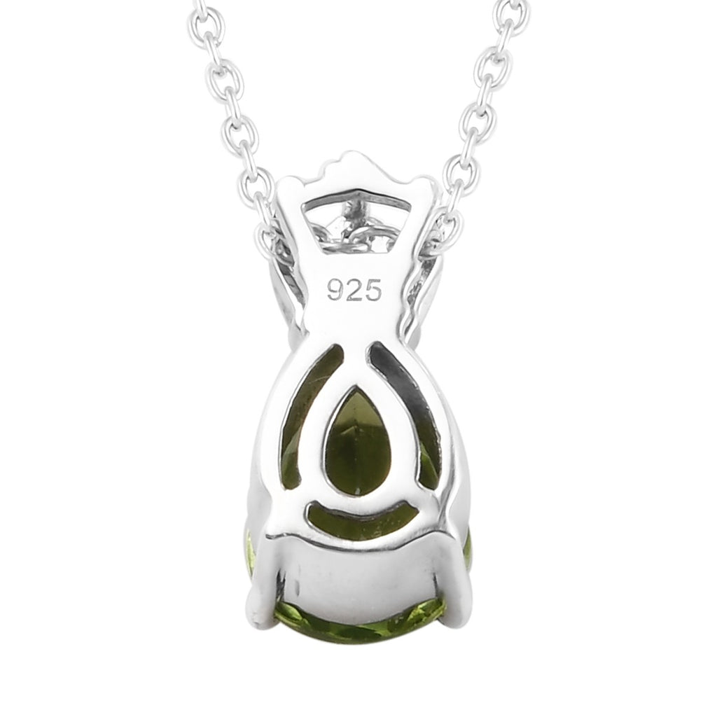 Peridot und Zirkon Anhänger mit Kette 50 cm 925 Silber platiniert ca. 1,57 ct