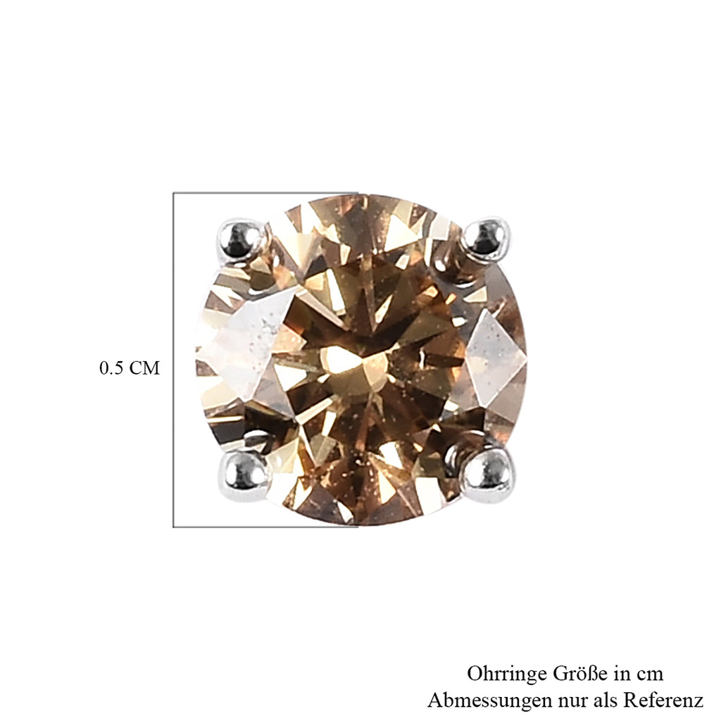 Champagner Moissanit Ohrstecker 925 Silber rhodiniert ca. 0,87 ct