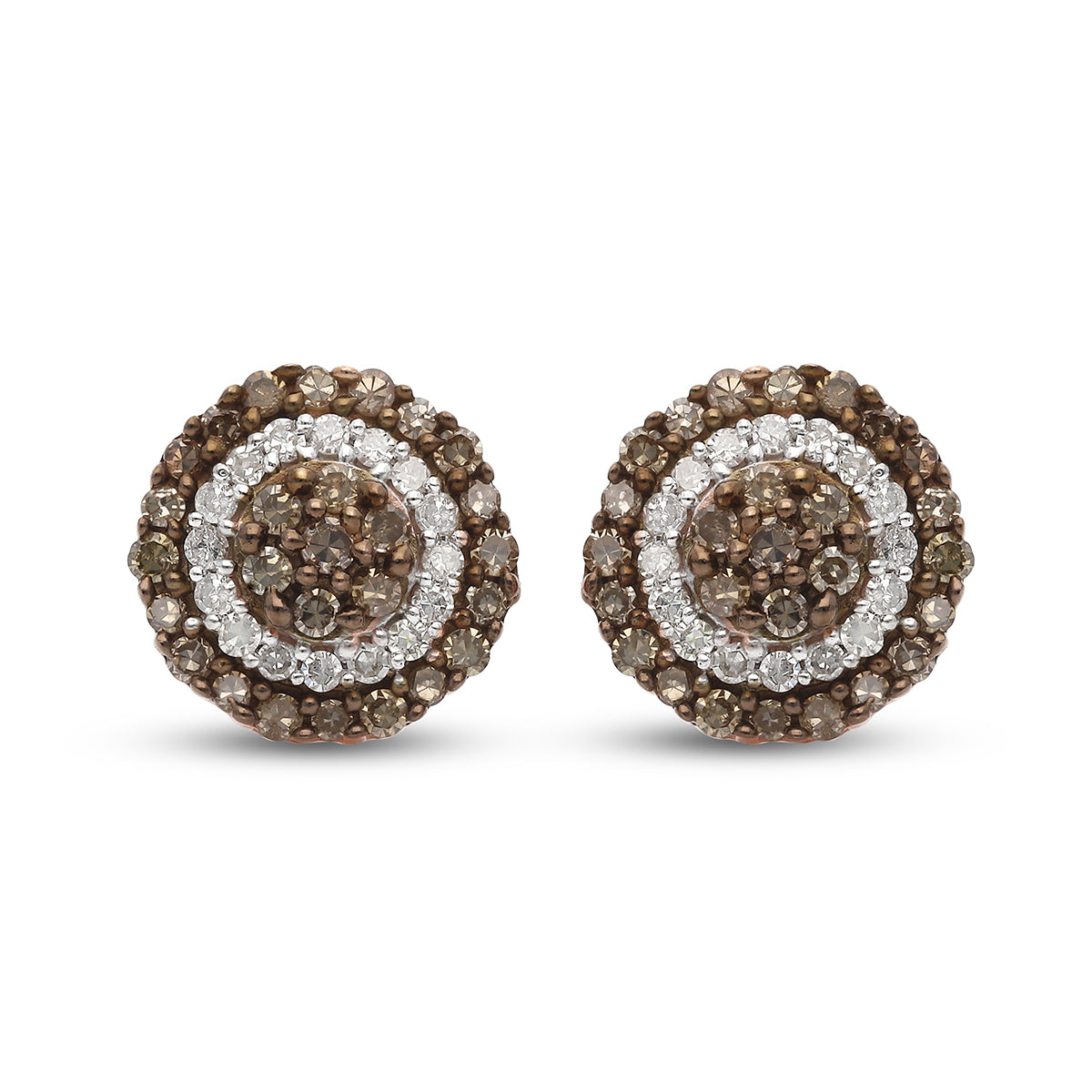 Natürliche Champagner Diamant-Ohrstecker, 925 Silber Roségold Vermeil ca. 0,50 ct