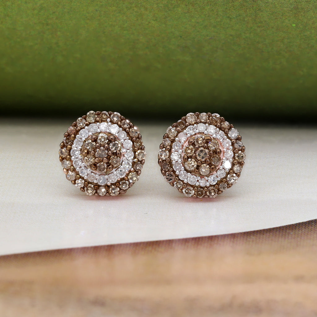 Natürliche Champagner Diamant-Ohrstecker, 925 Silber Roségold Vermeil ca. 0,50 ct