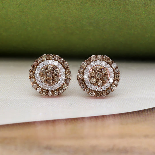 Natürliche Champagner Diamant-Ohrstecker, 925 Silber Roségold Vermeil ca. 0,50 ct