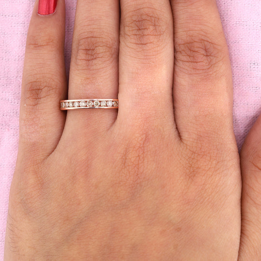 Champagner Diamant Half Eternity-Ring, zertifiziert I2-I3, 375 Roségold ca. 0,50 ct