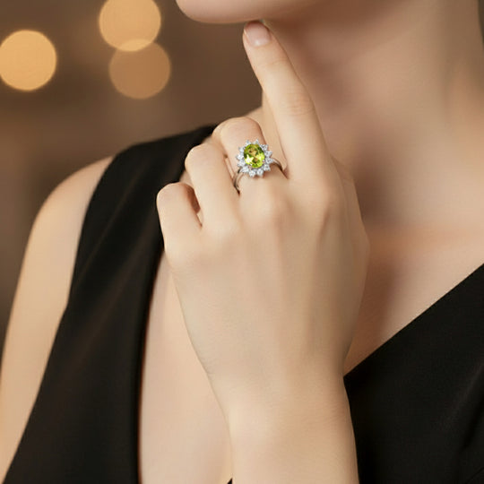 AA Peridot, Zirkon Ring 925 Silber Platiniert (Größe 17.00) ca. 1.31 ct