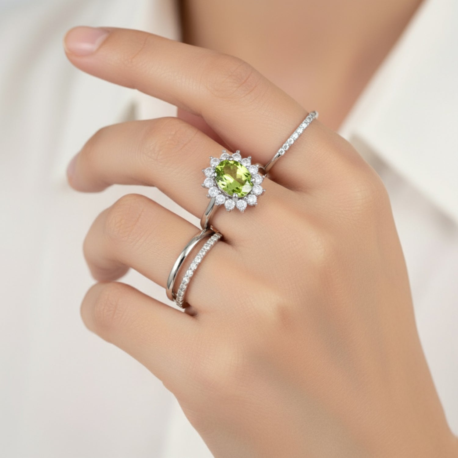 AA Peridot, Zirkon Ring 925 Silber Platiniert (Größe 17.00) ca. 1.31 ct