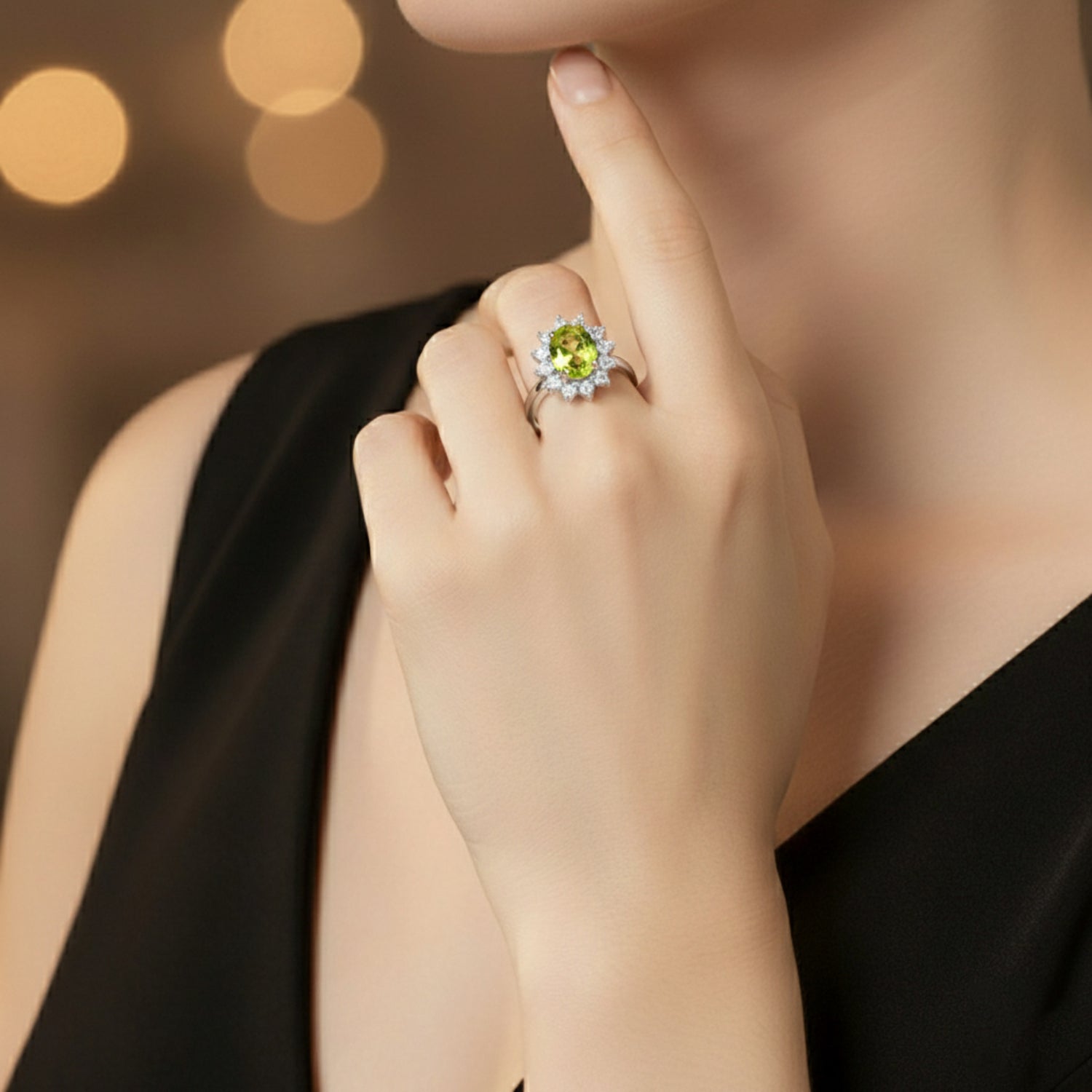 AA Peridot, Zirkon Ring 925 Silber Platiniert (Größe 17.75) ca. 1,31 ct