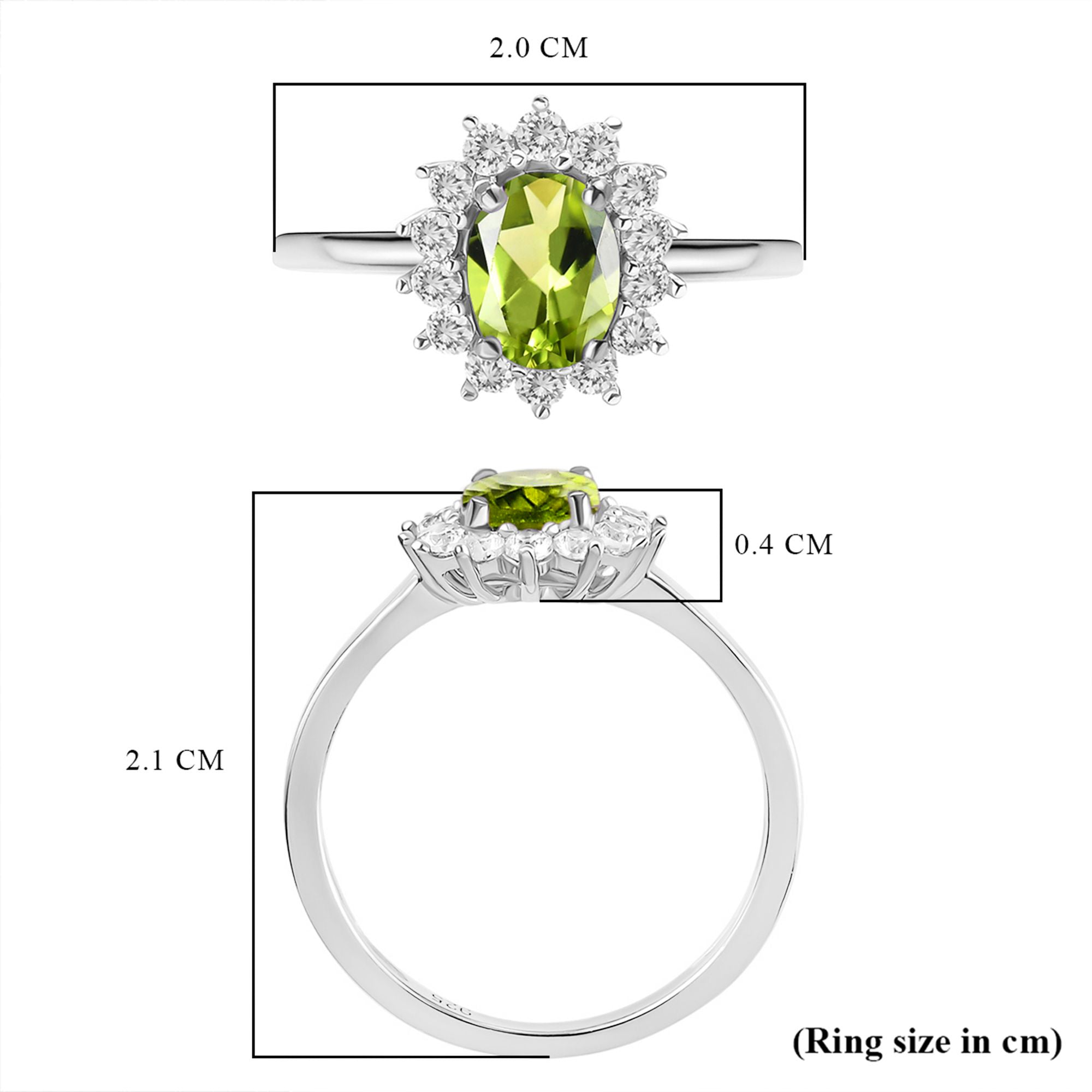 AA Peridot, Zirkon Ring 925 Silber Platiniert (Größe 17.75) ca. 1,31 ct