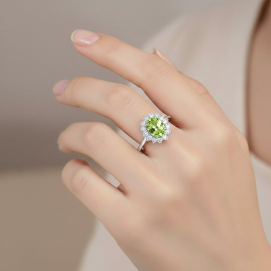 AA Peridot, Zirkon Ring 925 Silber Platiniert (Größe 19.00) ca. 1,31 ct