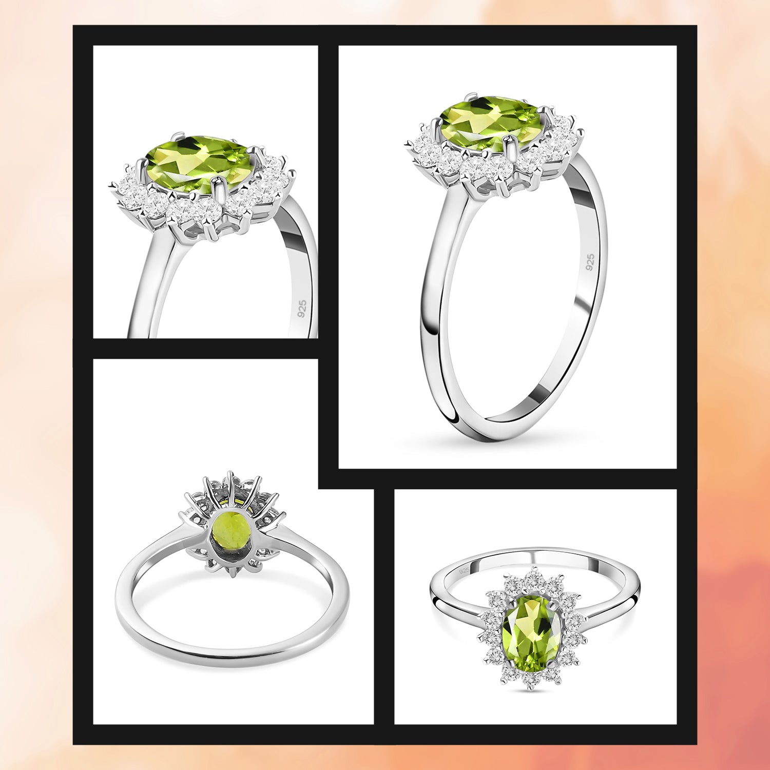 AA Peridot, Zirkon Ring 925 Silber Platiniert (Größe 19.00) ca. 1,31 ct