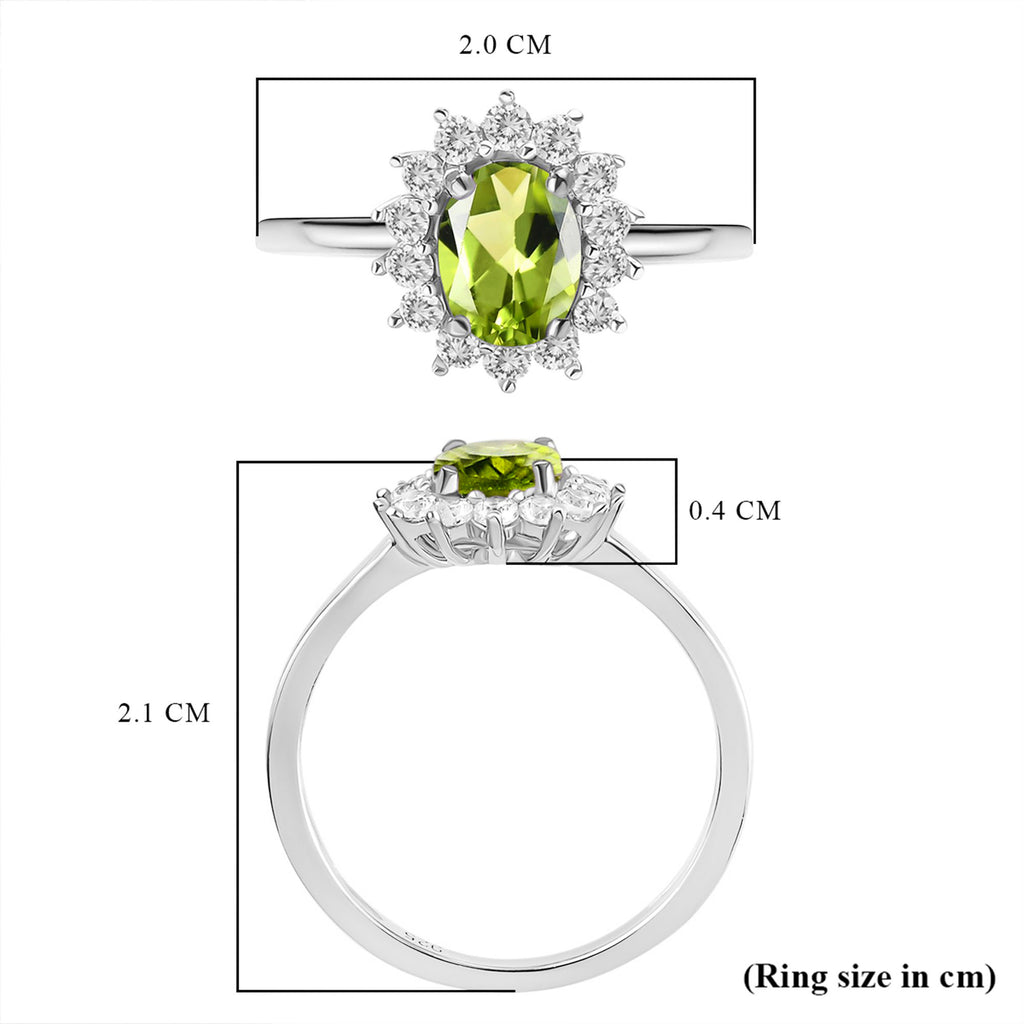 AA Peridot, Zirkon Ring 925 Silber Platiniert (Größe 19.00) ca. 1,31 ct