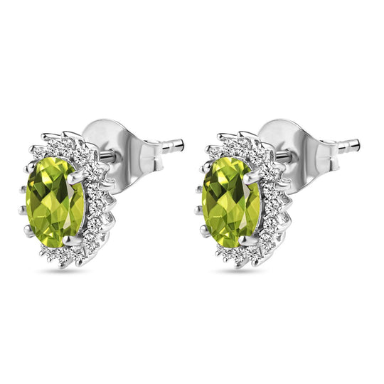 AA Peridot, Zirkon Ohrringe 925 Silber Platiniert ca. 2.02 ct