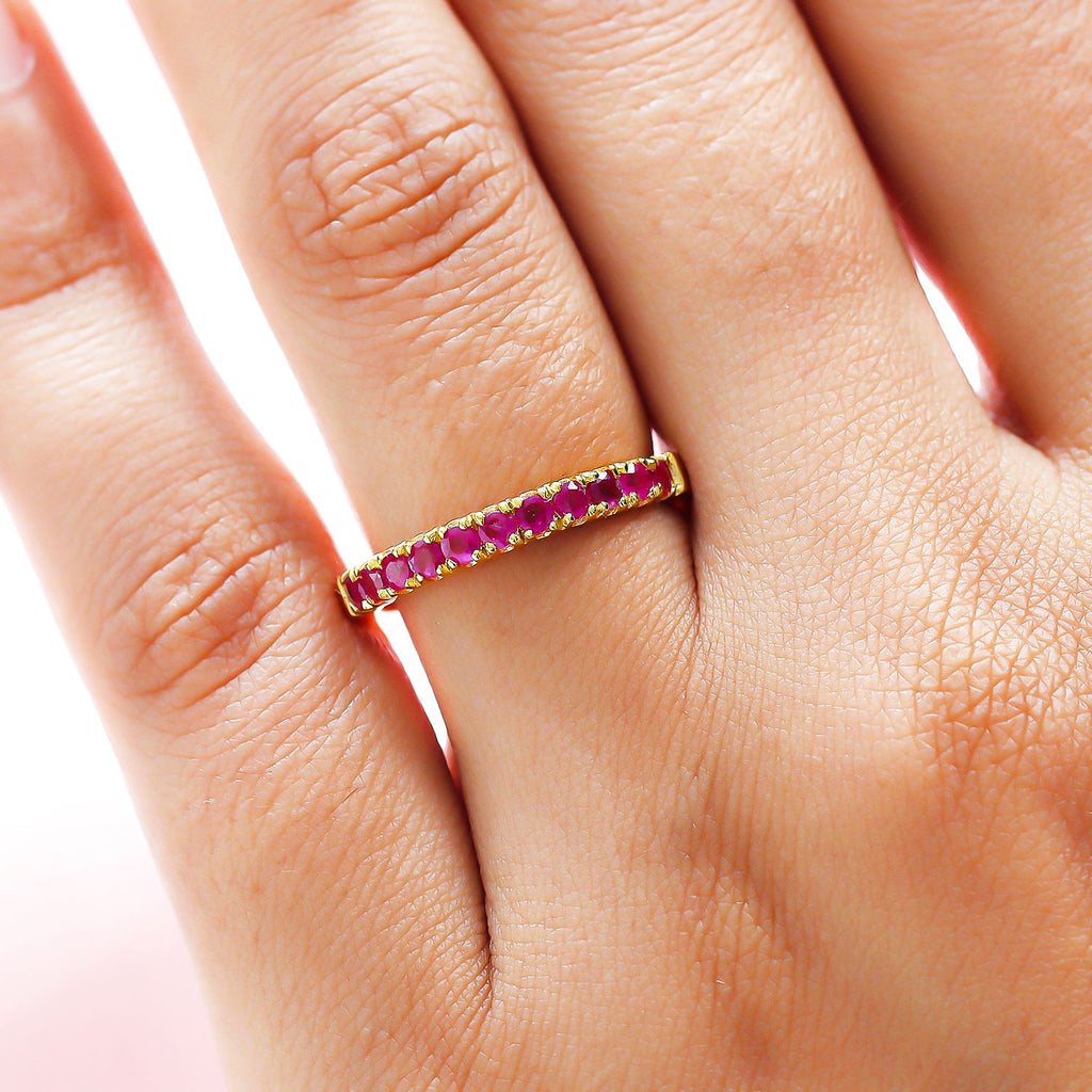 AA Afrikanischer Rubin (Fissure gefüllt) Ring 925 Silber 585 Vergoldet (Größe 9.00) ca. 0.50 ct