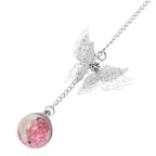 Metallfeder-Lesezeichen mit 3D-Schmetterling und ewigem Blumen-Glaskugel, Silberfarben mit Rosa Kristalle