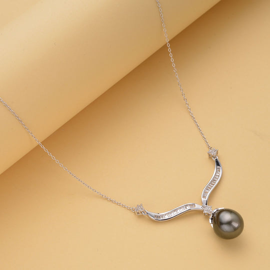 Tahiti-Zuchtperlen-Halskette, 9-12mm, ca. 50 cm, 925 Silber rhodiniert