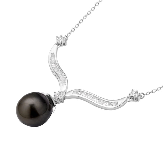 Tahiti-Zuchtperlen-Halskette, 9-12mm, ca. 50 cm, 925 Silber rhodiniert