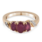 Fissure gefüllt Rubin und Zirkon 3 Stein Ring 925 Silber vergoldet ca. 1,17 ct