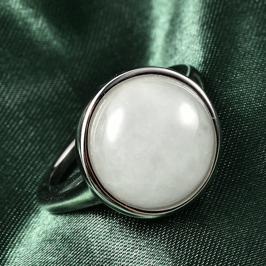 Weißer Jade Solitär-Ring, 925 Silber rhodiniert (Größe 16.00) ca. 11,36 ct