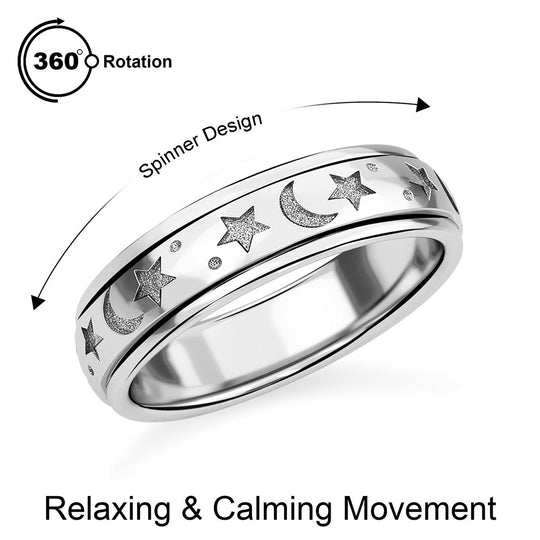 Mystischer Anti-Stress-Spinning Ring, platiniertes Silber