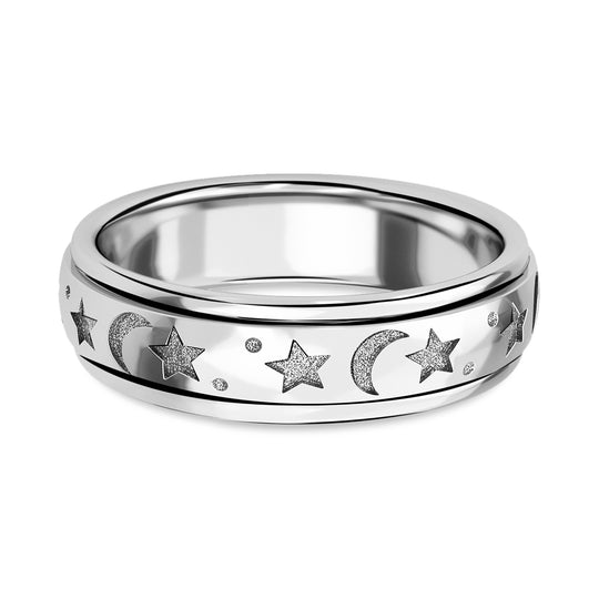Mystischer Anti-Stress-Spinning Ring, platiniertes Silber
