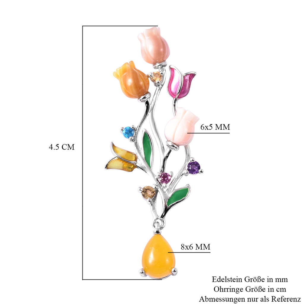 JARDIN-KOLLEKTION Mehrfarbig Perlmutt und Gelbe Jade, Mehrfarbig Edelstein Ohrringe 925 Silber rhodiniert