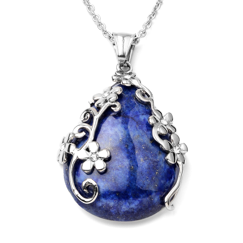Lapislazuli Tropfen Anhänger mit Kette ca. 50 cm in Edelstahl