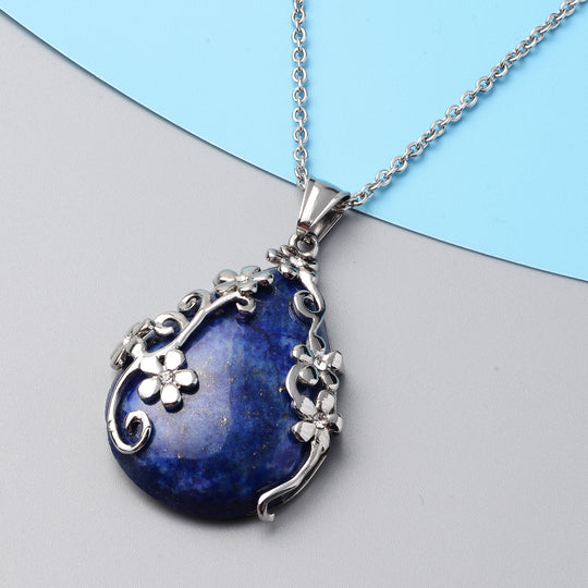 Lapislazuli Tropfen Anhänger mit Kette ca. 50 cm in Edelstahl