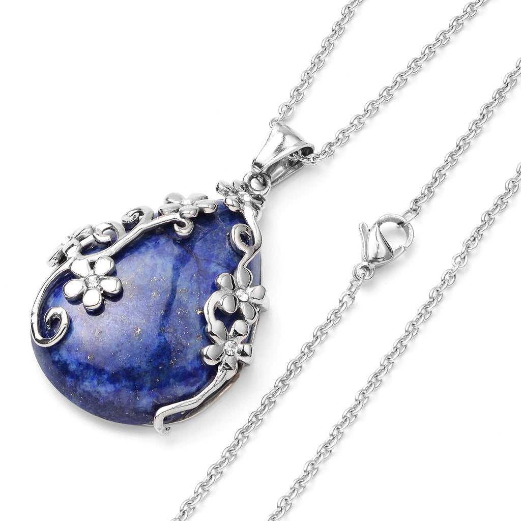 Lapislazuli Tropfen Anhänger mit Kette ca. 50 cm in Edelstahl