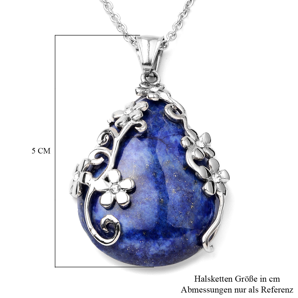 Lapislazuli Tropfen Anhänger mit Kette ca. 50 cm in Edelstahl