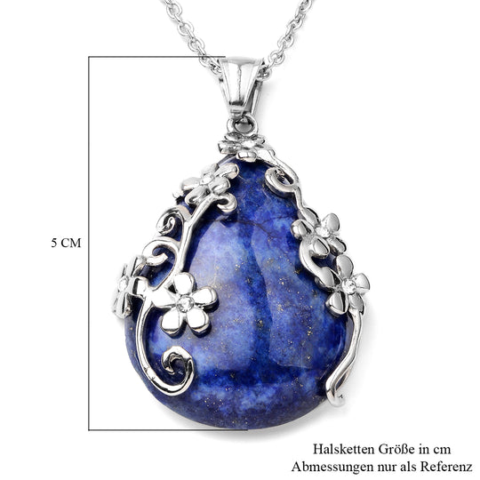 Lapislazuli Tropfen Anhänger mit Kette ca. 50 cm in Edelstahl