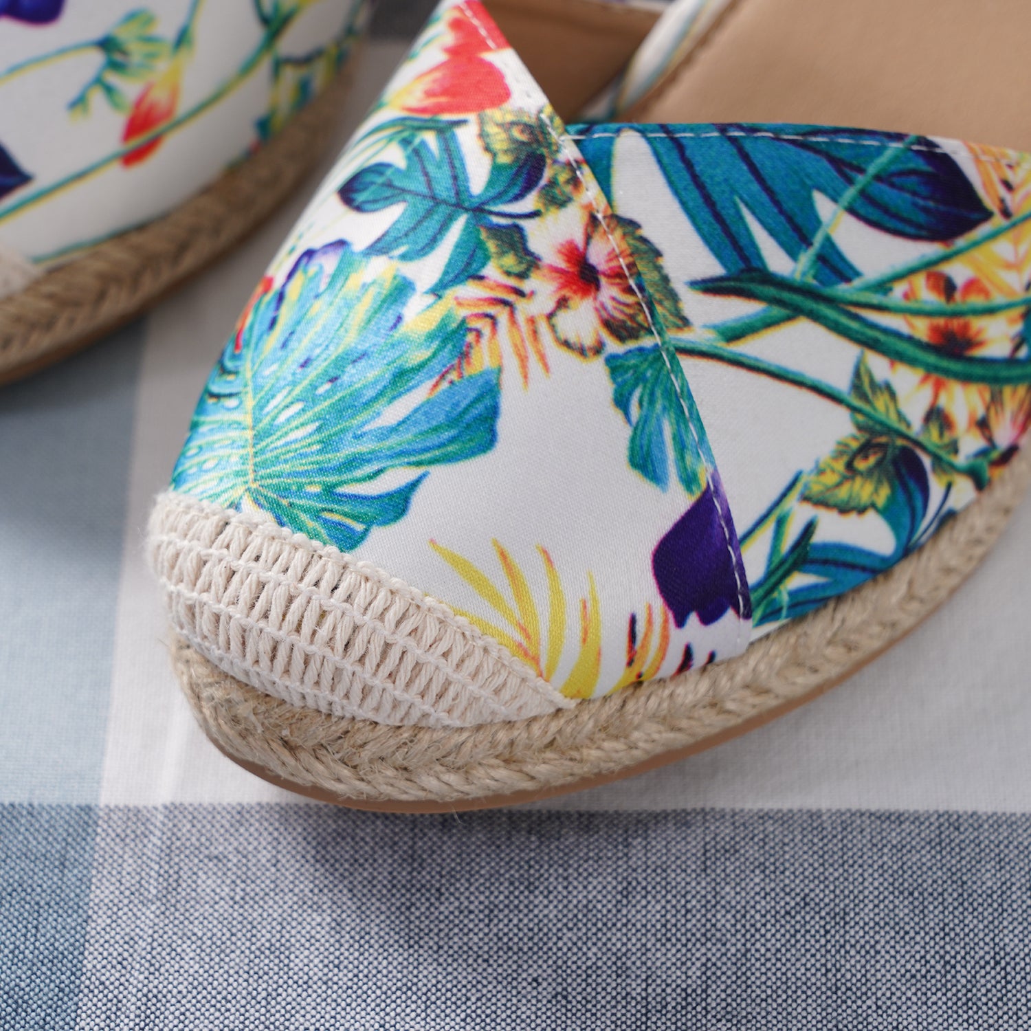 LA MAREY - Espadrilles-Schuhe mit Keilabsatz, Größe 36, Blumenmuster, Weiß