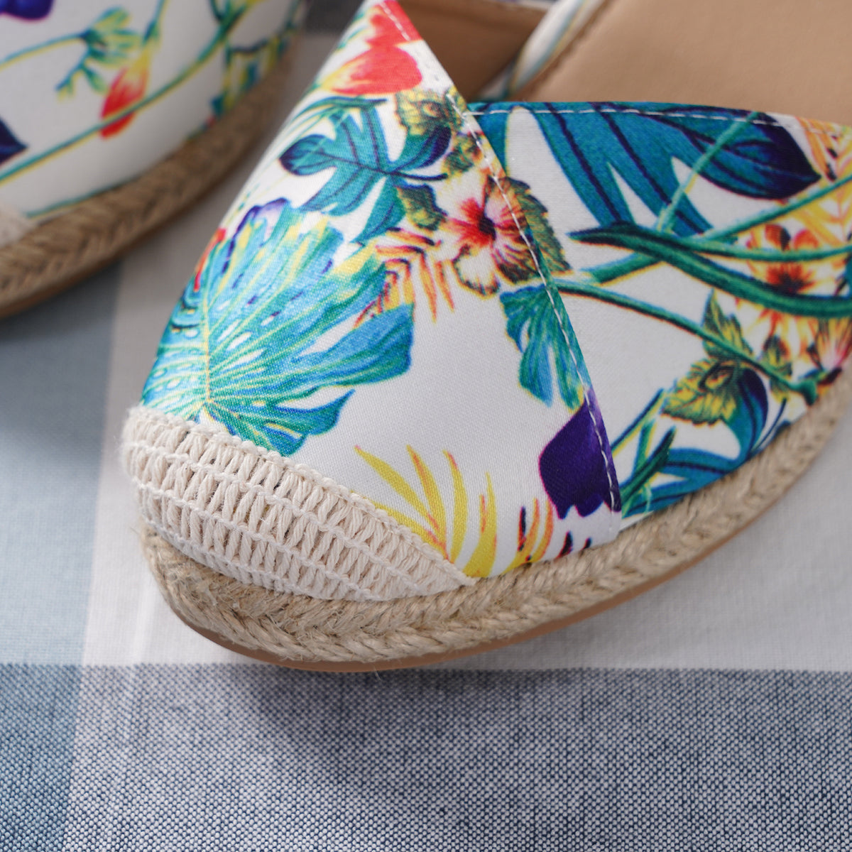LA MAREY - Espadrilles-Schuhe mit Keilabsatz, Größe 36, Blumenmuster, Weiß