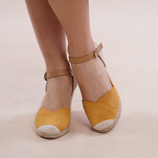 LA MAREY - Espadrilles-Damenschuhe mit Keilabsatz, Größe 36, Gelb