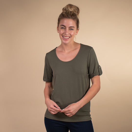 Damen kurzes Ärmel T-Shirt, Khaki