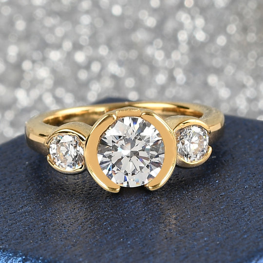 LUSTRO STELLA Hergestellt mit Feinster ZIRKONIA 3 Stein Ring 925 Silber vergoldet ca. 3,21 ct