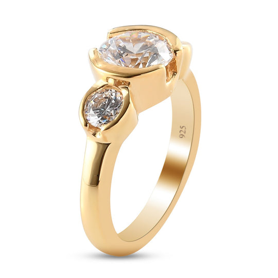 LUSTRO STELLA Hergestellt mit Feinster ZIRKONIA 3 Stein Ring 925 Silber vergoldet ca. 3,21 ct