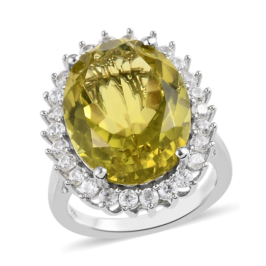 Ouro Verde-Quarz und Zirkon Halo Ring 925 Silber platiniert ca. 12,33 ct