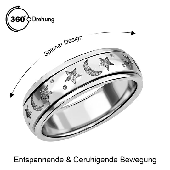 Mystischer Anti-Stress-Spinning Ring, platiniertes Silber