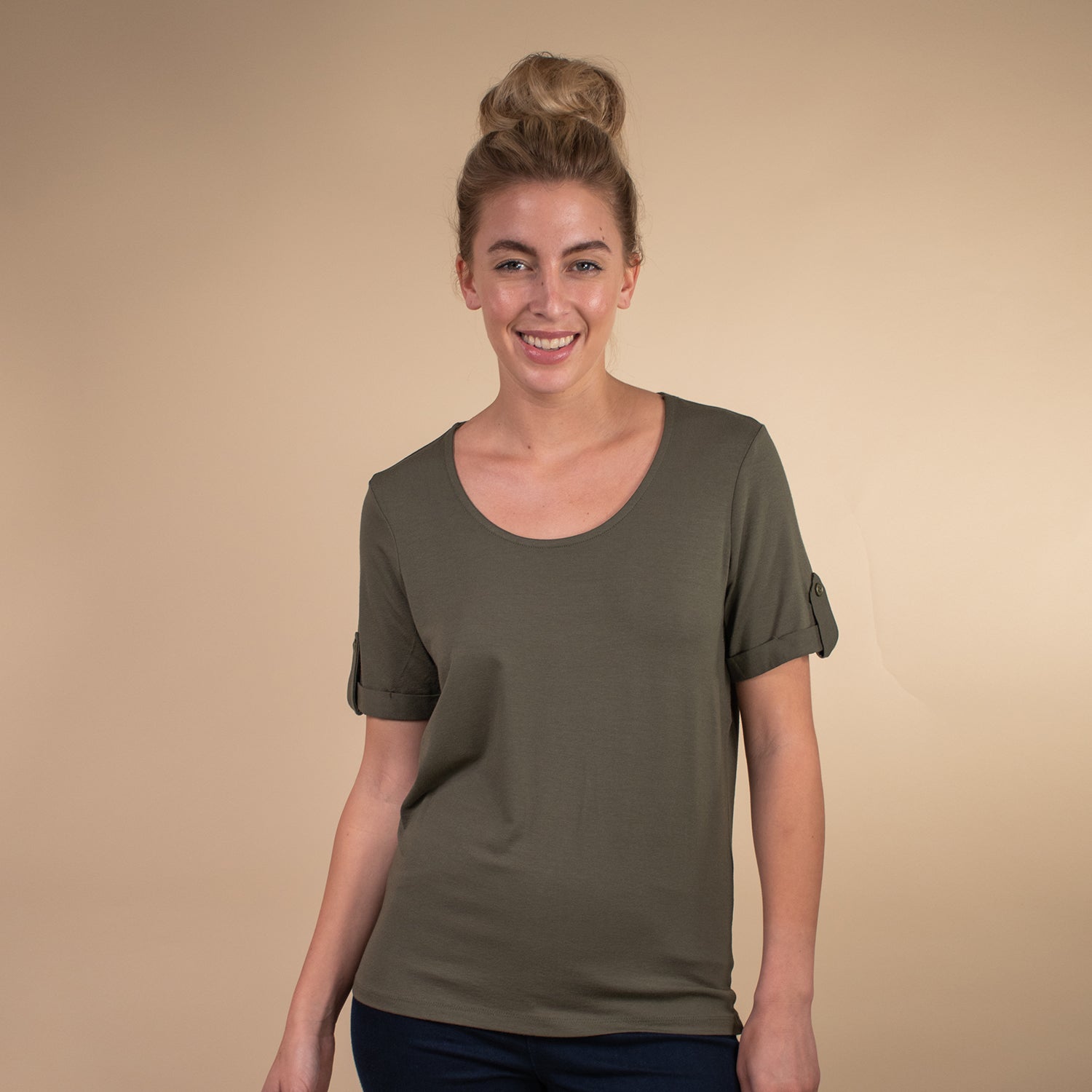Damen kurzes Ärmel T-Shirt, Khaki