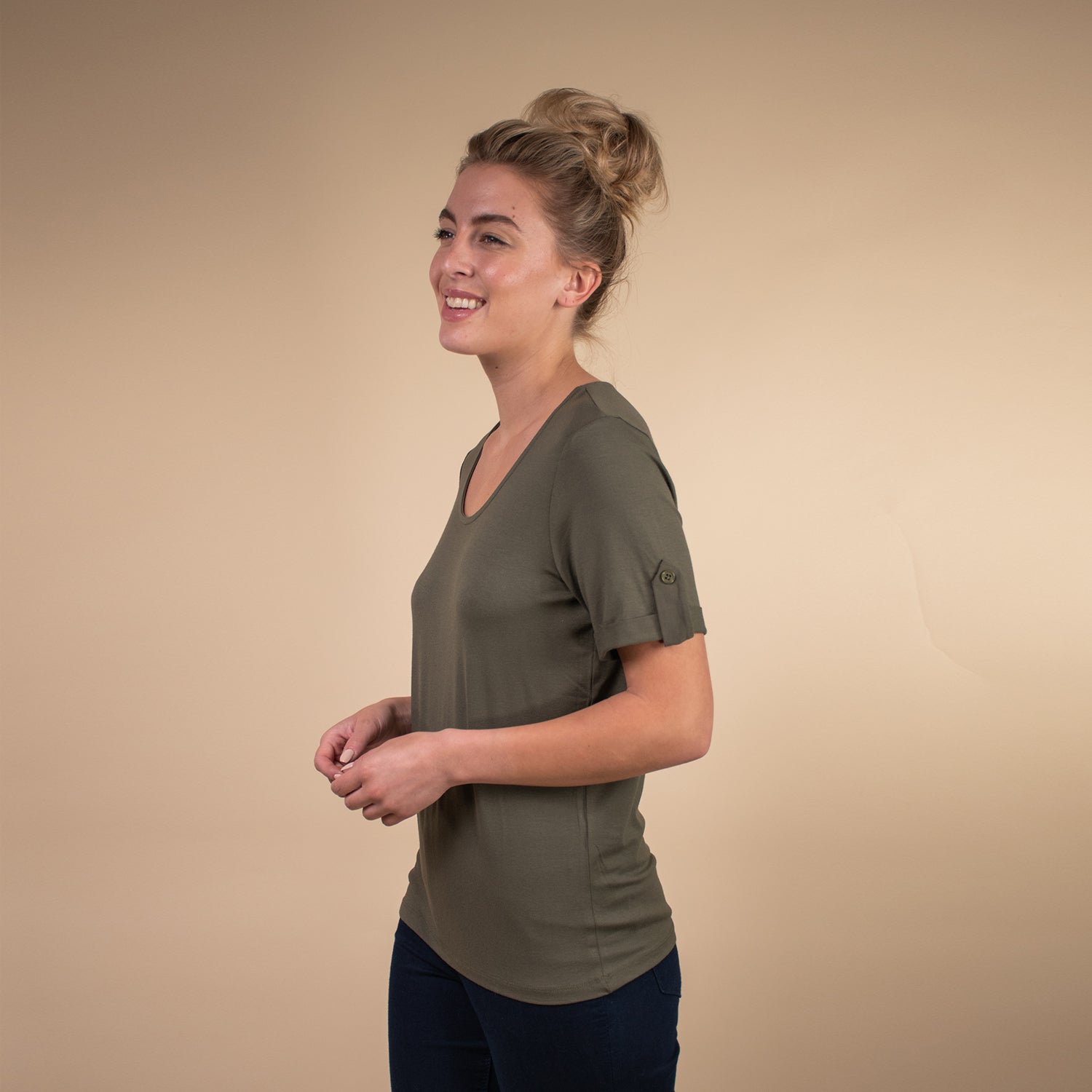 Damen kurzes Ärmel T-Shirt, Khaki
