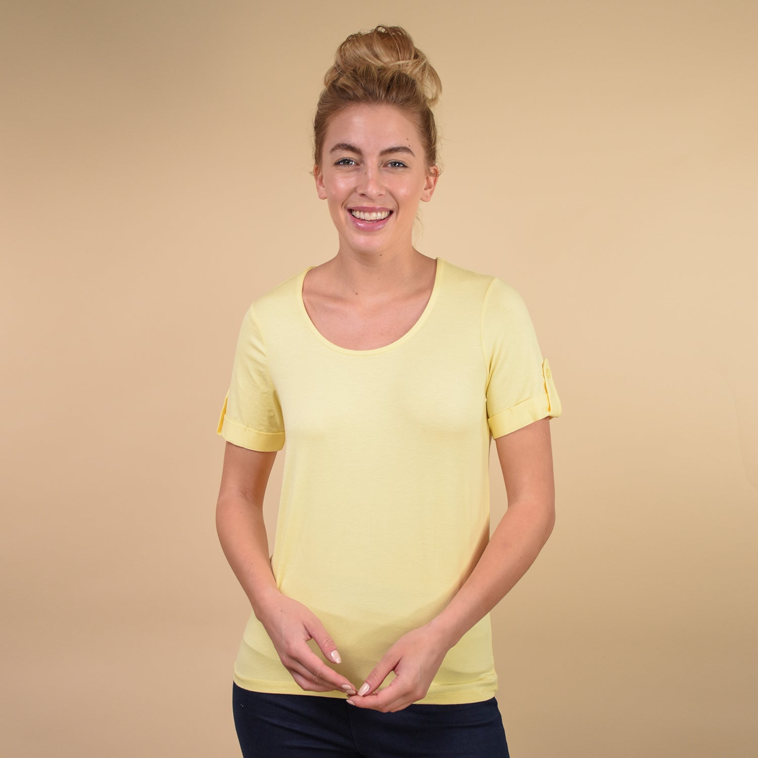 Damen kurzes Ärmel T-Shirt, Zitronengelb
