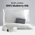 Serenity Night: Kissenbezug, Haargummi und Augenmaske aus 100% Maulbeerseiden, 40x80 cm und 23,5x10,5 cm, Elfenbein, 3-teilig