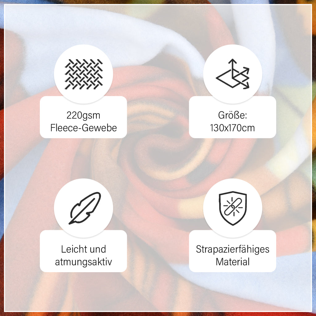Superweiche Fleecedecke mit Weihnachtsmann Muster, Größe 130x170 cm, Blau und Mehrfarbig, Kamin
