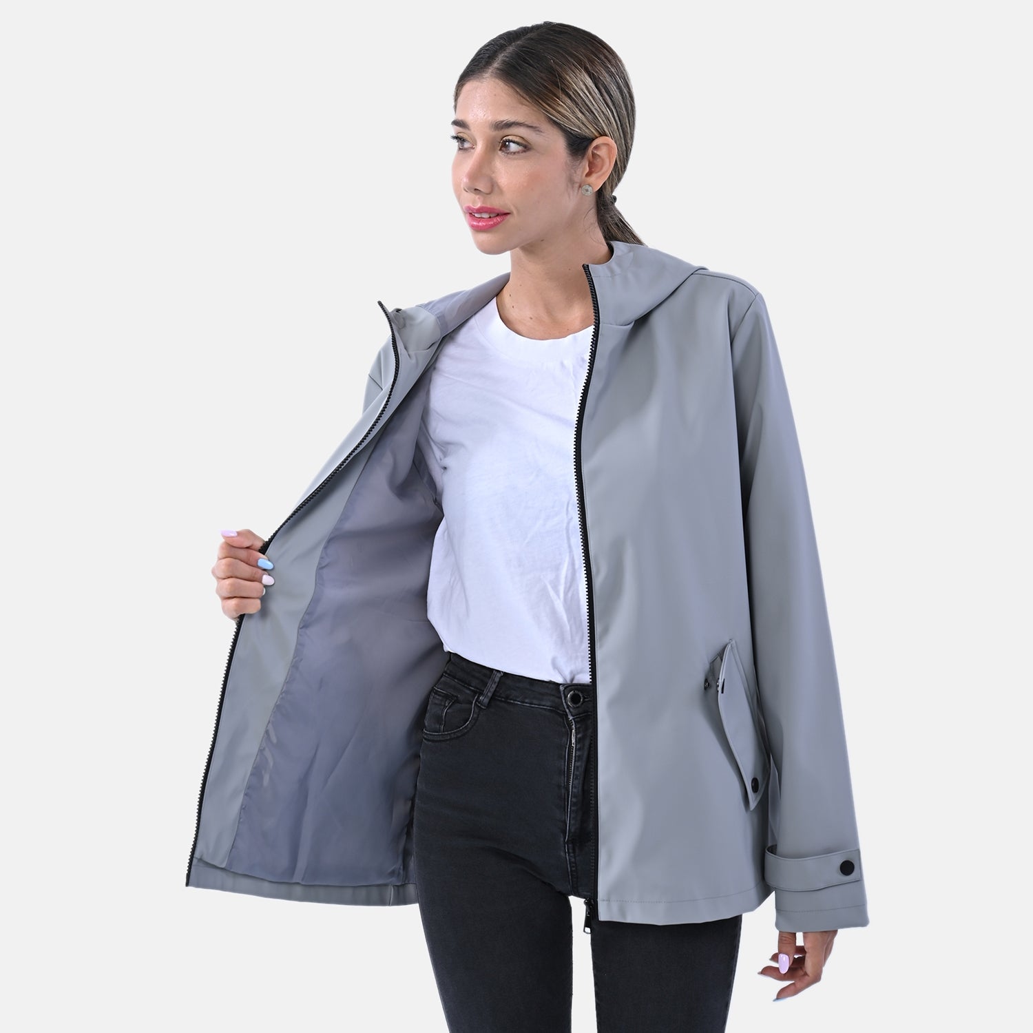 LA MAREY - Luxus Allround Jacke mit Kapuze, Größe L, Grau