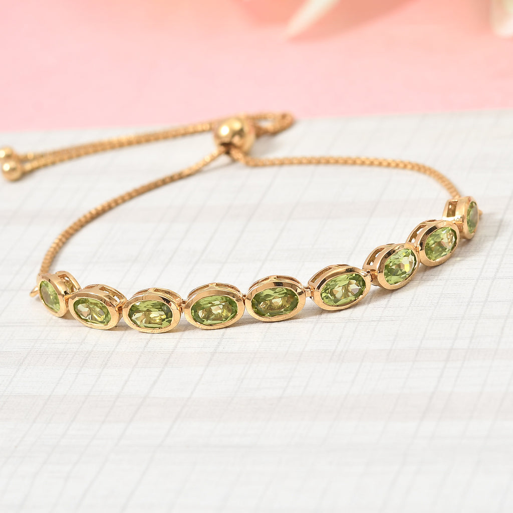 Natürlicher Peridot Bolo-Armband, ca. 16-26 cm, 925 Silber vergoldet ca. 4,67 ct