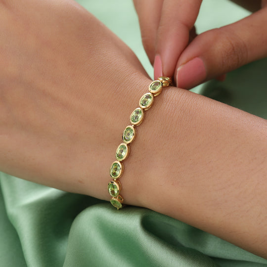Natürlicher Peridot Bolo-Armband, ca. 16-26 cm, 925 Silber vergoldet ca. 4,67 ct