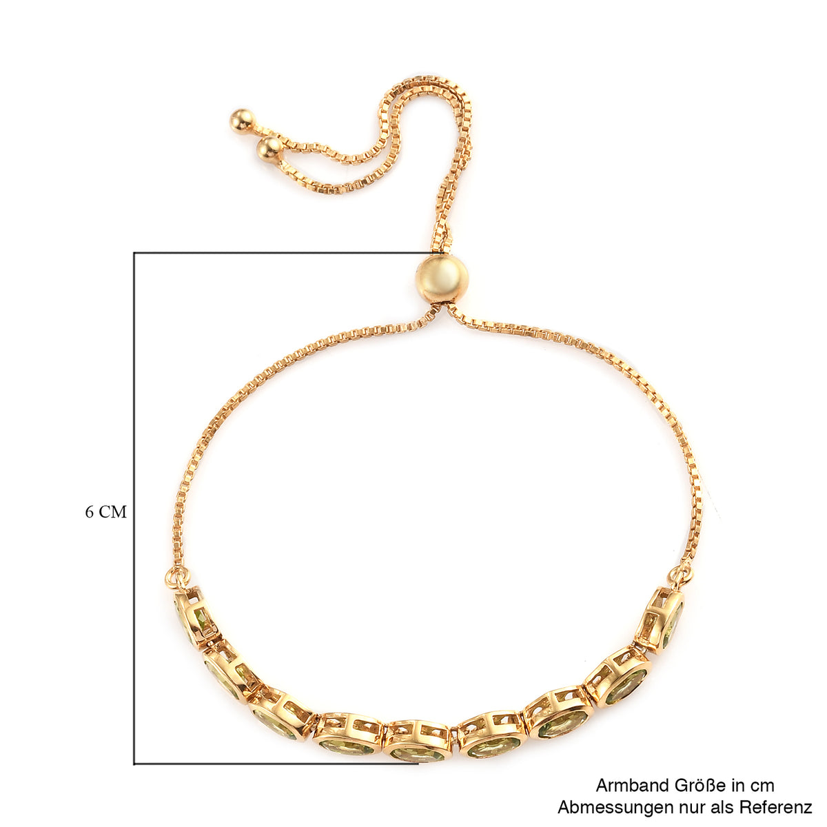 Natürlicher Peridot Bolo-Armband, ca. 16-26 cm, 925 Silber vergoldet ca. 4,67 ct